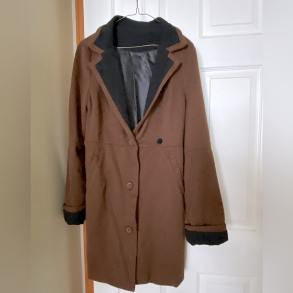 Jackets & Blazers - Brown & Black Trimmed Trench Coat Overcoat - Perfect Winter Staple
